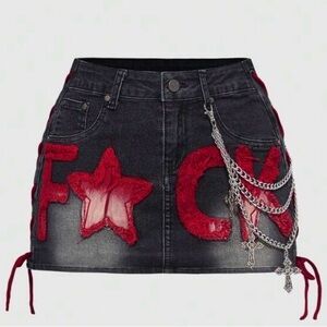 Trendy Black Denim Skirt with Red Accents